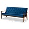 Baxton Studio Sorrento Blue Velvet Upholstered Walnut Finished Wooden 3-seater Sofa 160-9940 - alternate 9